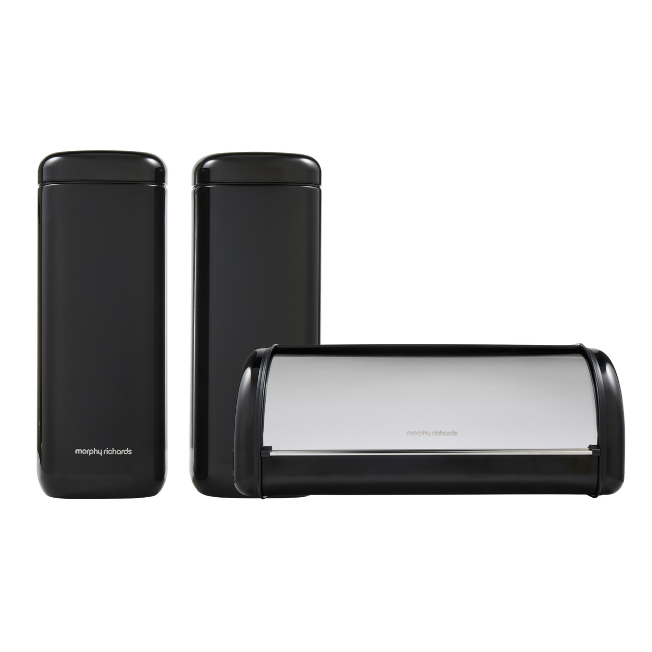 Morphy Richards Equip Black Large Roll Front Bread Bin & Large Storage Canisters0