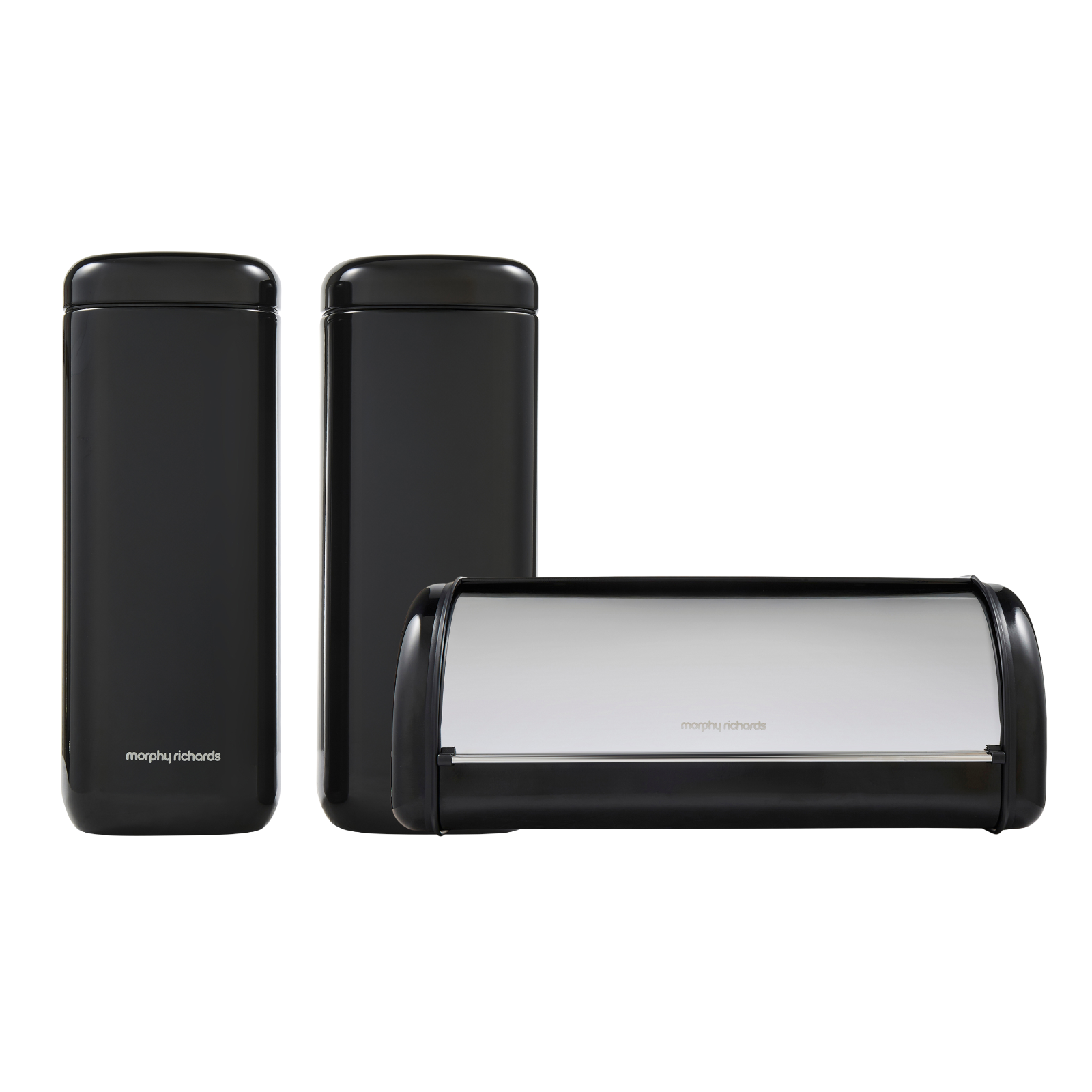 Morphy Richards Equip Black Large Roll Front Bread Bin & Large Storage Canisters0