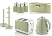 SWAN Retro Green Kettle 2 Slice Toaster Breadbin Canisters Mug Tree Towel Pole