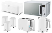 Swan Solace White Kettle Toaster Microwave Breadbin Canisters Kitchen Set0