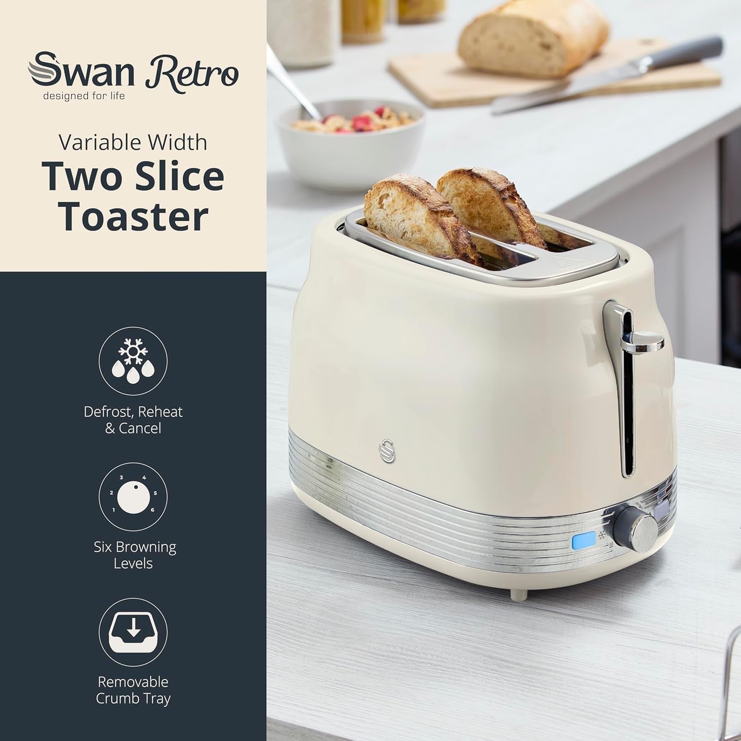 Swan Retro Revive Cream Stovetop Kettle 2 Slice Toaster Microwave Bundle Set3