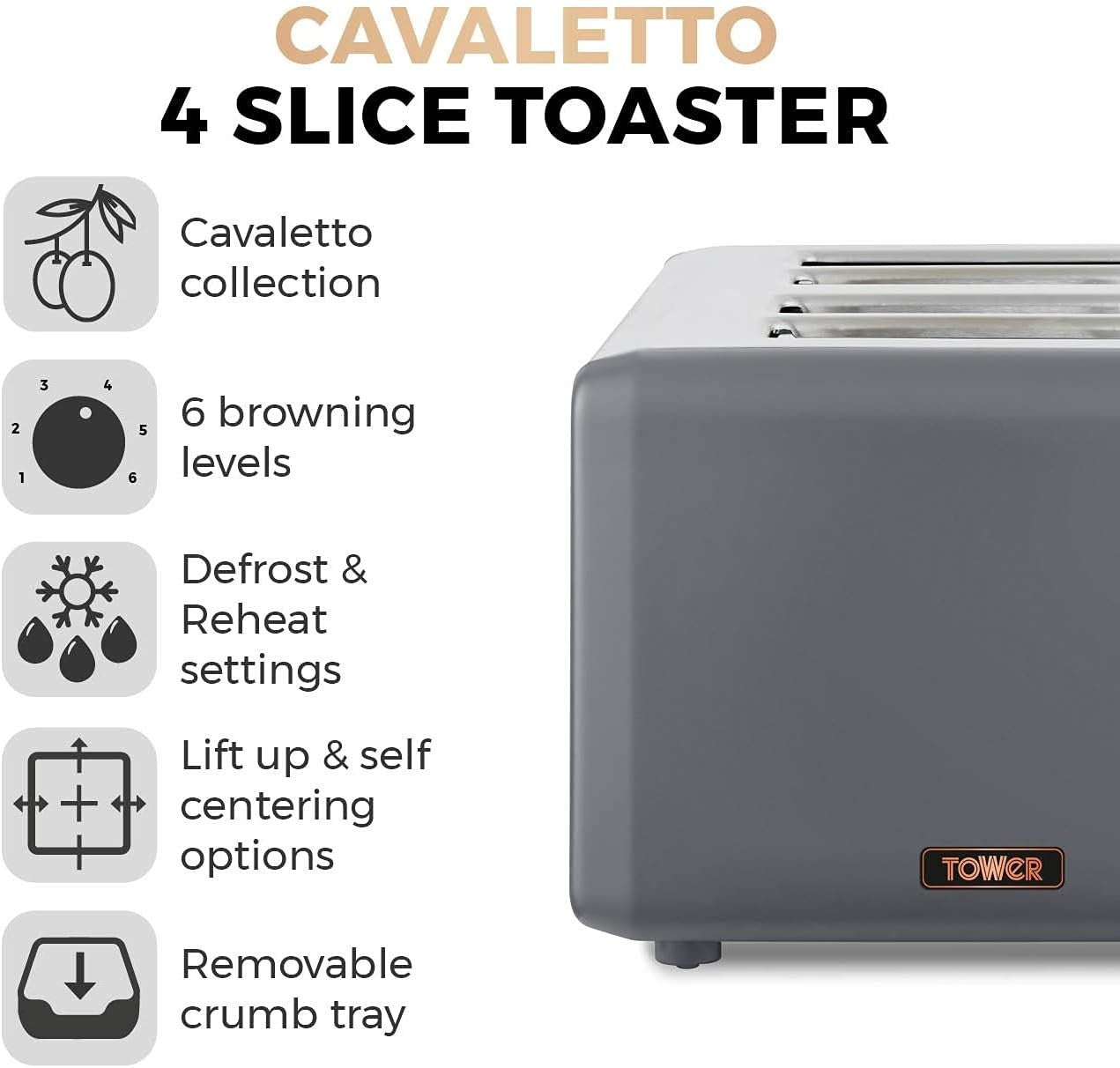 Tower Cavaletto Grey Jug Kettle 4 Slice Toaster Microwave Breadbin Canisters14