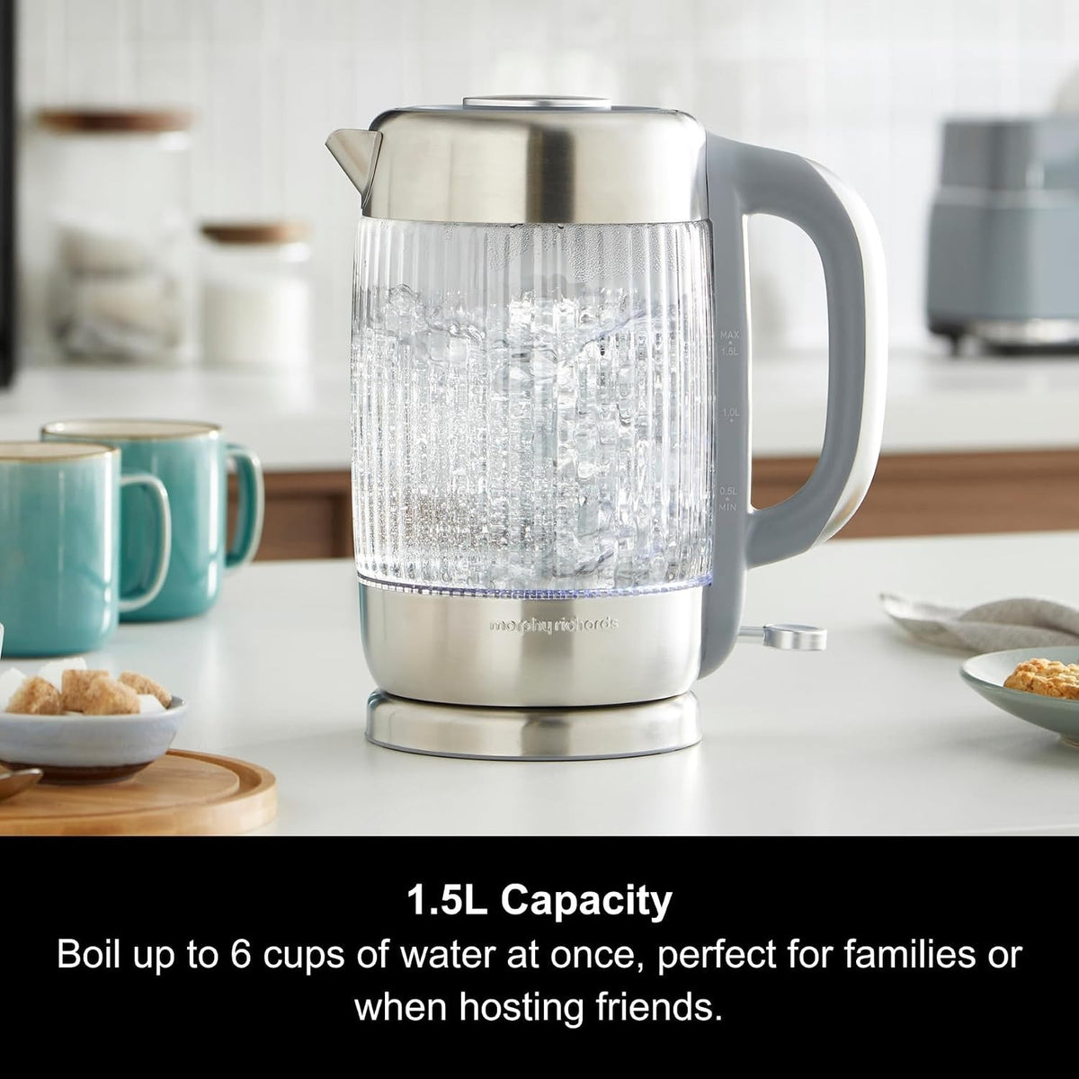 Morphy Richards Lantern Smoked Glass 1.5L 3KW Ribbed Jug Kettle1