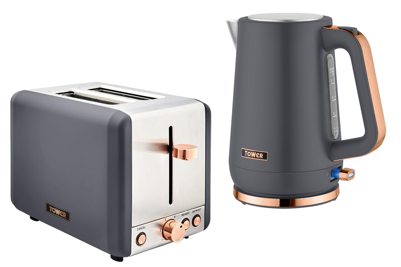 Tower Cavaletto Grey 1.7L 3KW Jug Kettle 2 Slice Toaster Matching Kitchen Set0