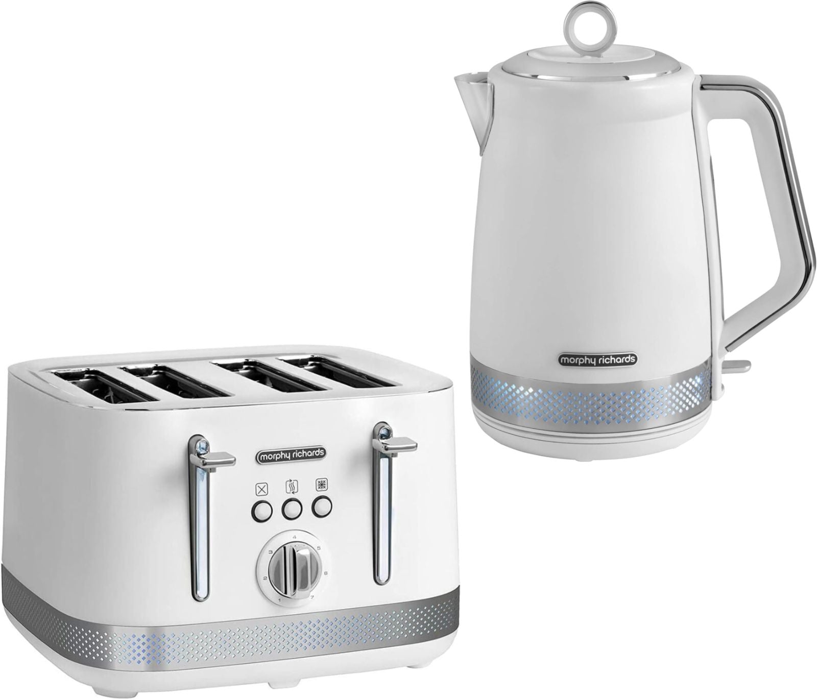 Morphy Richards Illumination White 1.7L Kettle & 4 Slice Toaster Matching Set