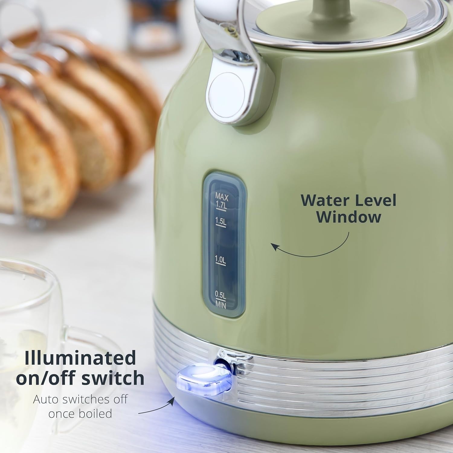 Swan Retro Revive Green Stovetop Design Kettle 2 Slice Toaster & Canisters Set4