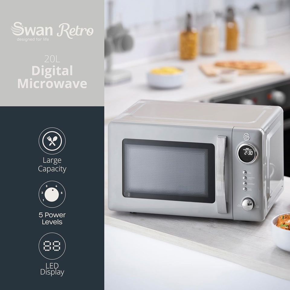 Swan Retro Revive Grey Stovetop Kettle Toaster Microwave & Storage Set