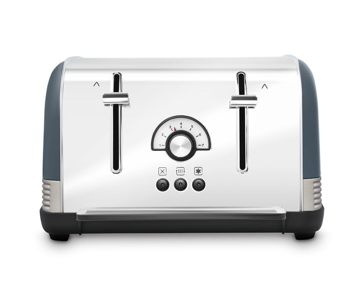 Morphy Richards Venture Retro Basalt 1.5L 3KW Pyramid Kettle & 4 Slice Toaster. Elegant Matching Retro Style Set in Grey/Blue Colour