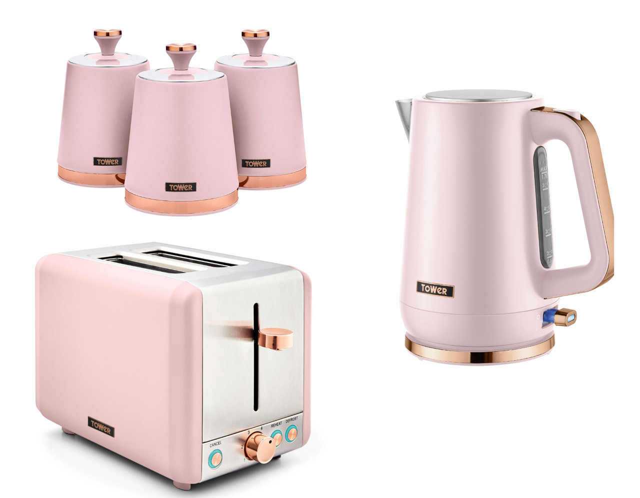 Tower Cavaletto Pink Jug Kettle 2 Slice Toaster Canisters Matching Kitchen Set0