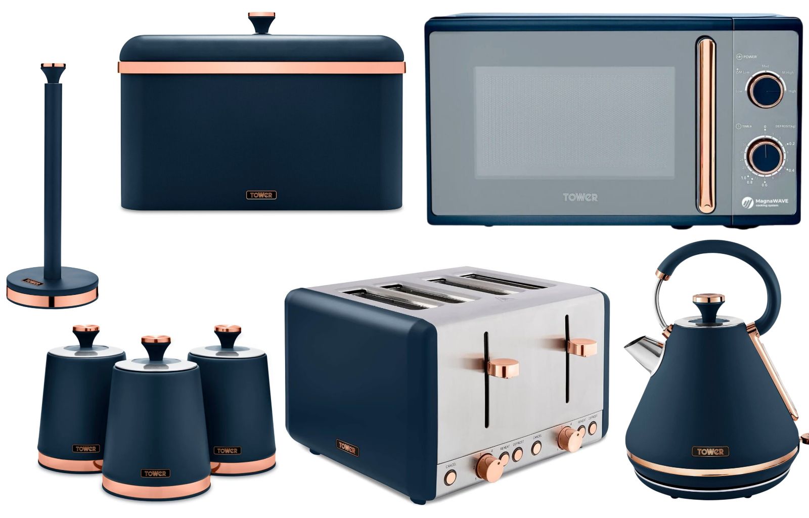 Tower Cavaletto Blue Kettle Toaster Microwave Matching Kitchen Storage Set of 80