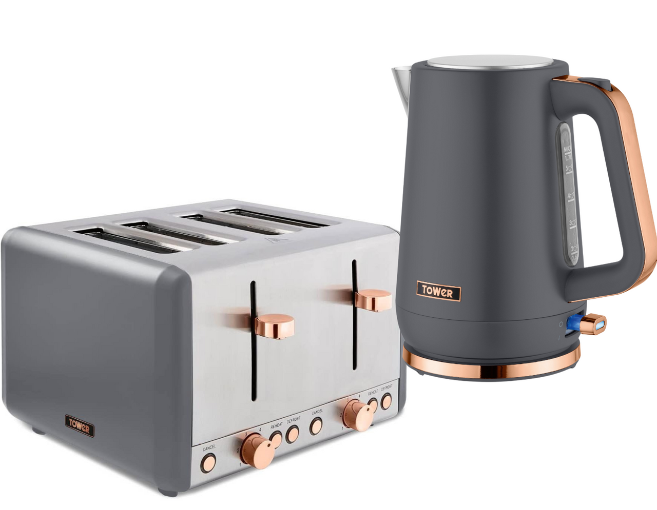 Tower Cavaletto Grey Jug Kettle 4 Slice Toaster Matching Kitchen Set0