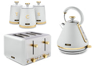 Tower Cavaletto Kettle 4 Slice Toaster & Canisters Set in White/Champagne Gold