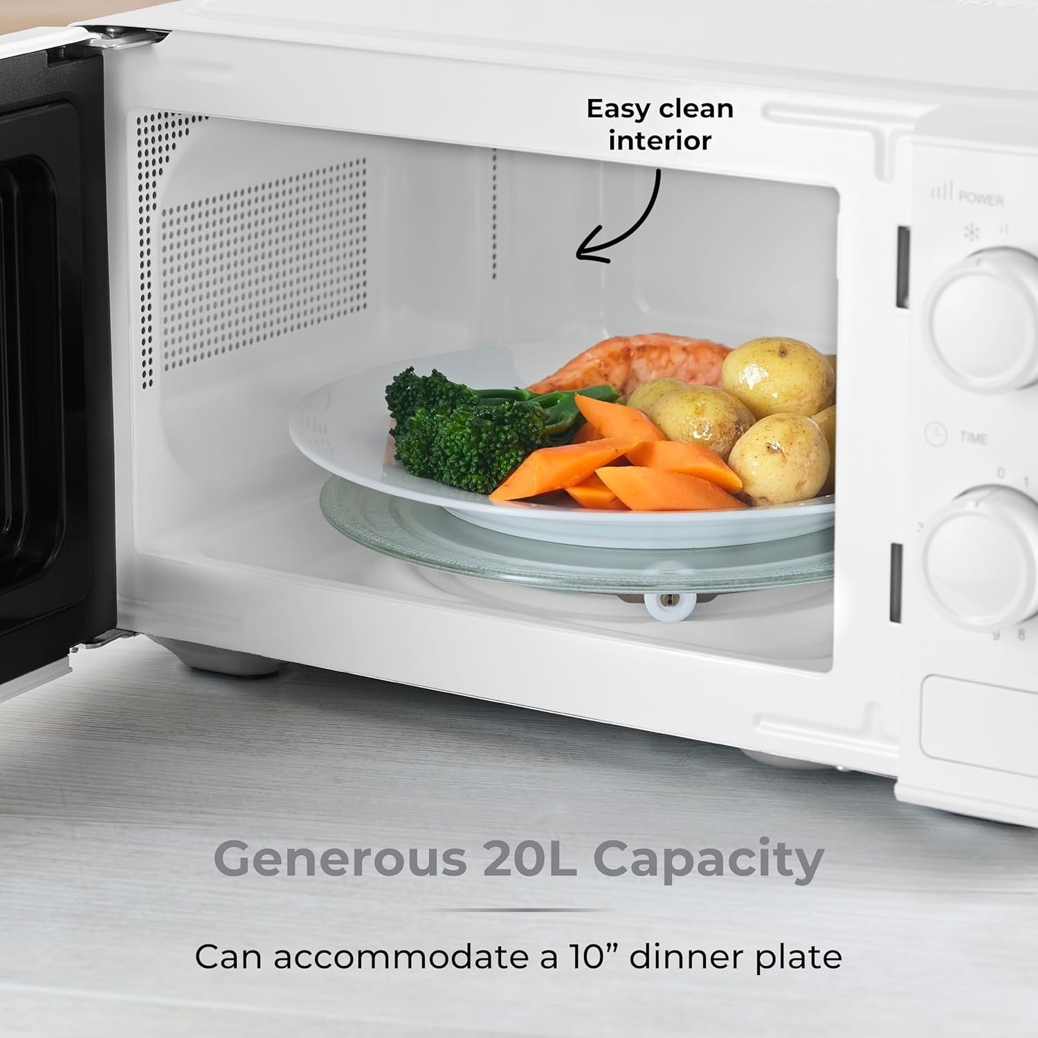 Tower Microwave White 20L 800W 5 Power Levels Defrost Function T24044WHT3