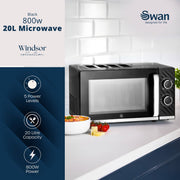 Swan Windsor Black Kettle Toaster Microwave Set Textured Finish Chrome Accents2