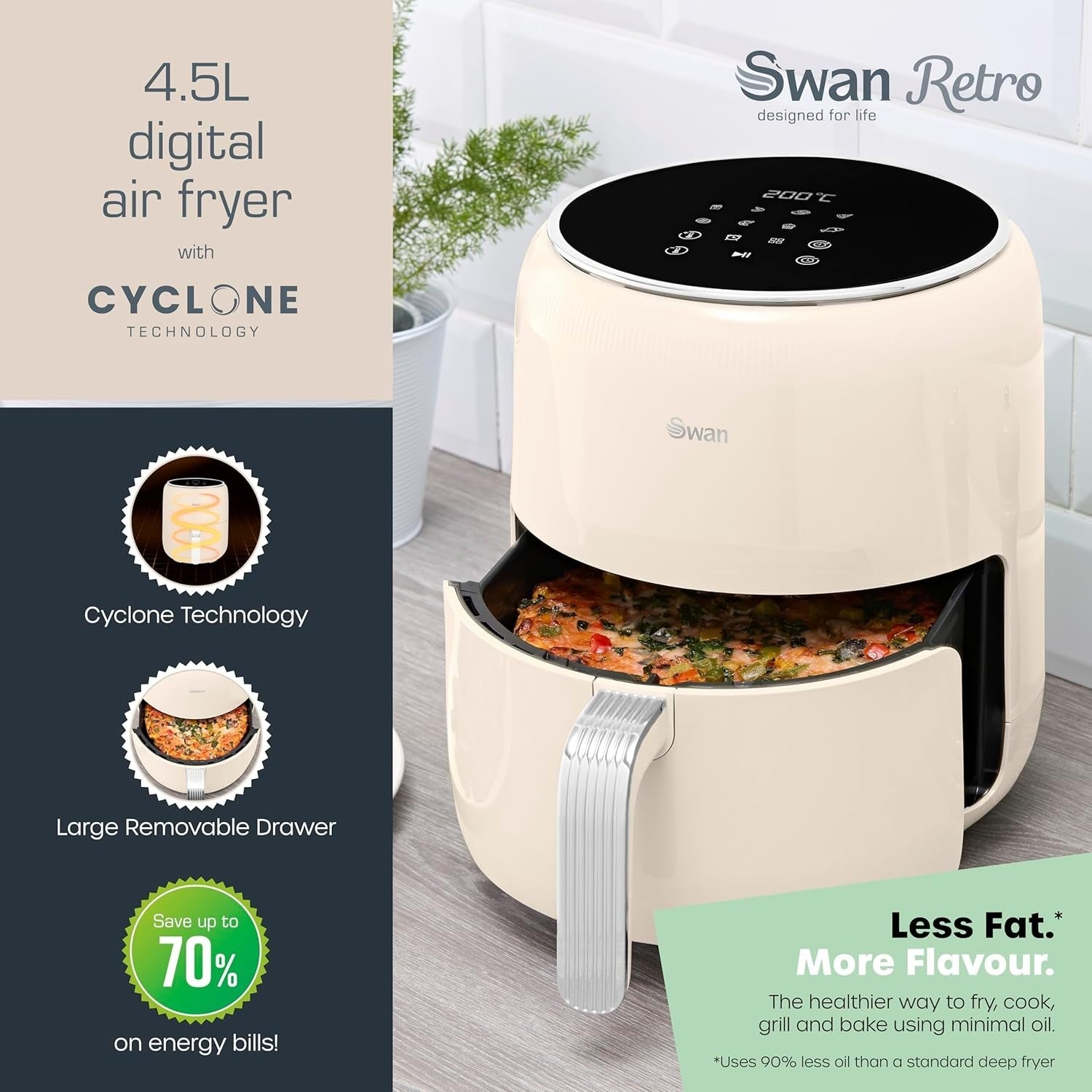 Swan Retro Revive Cream Kettle Toaster & 4.5L Digital Air Fryer Kitchen Bundle3
