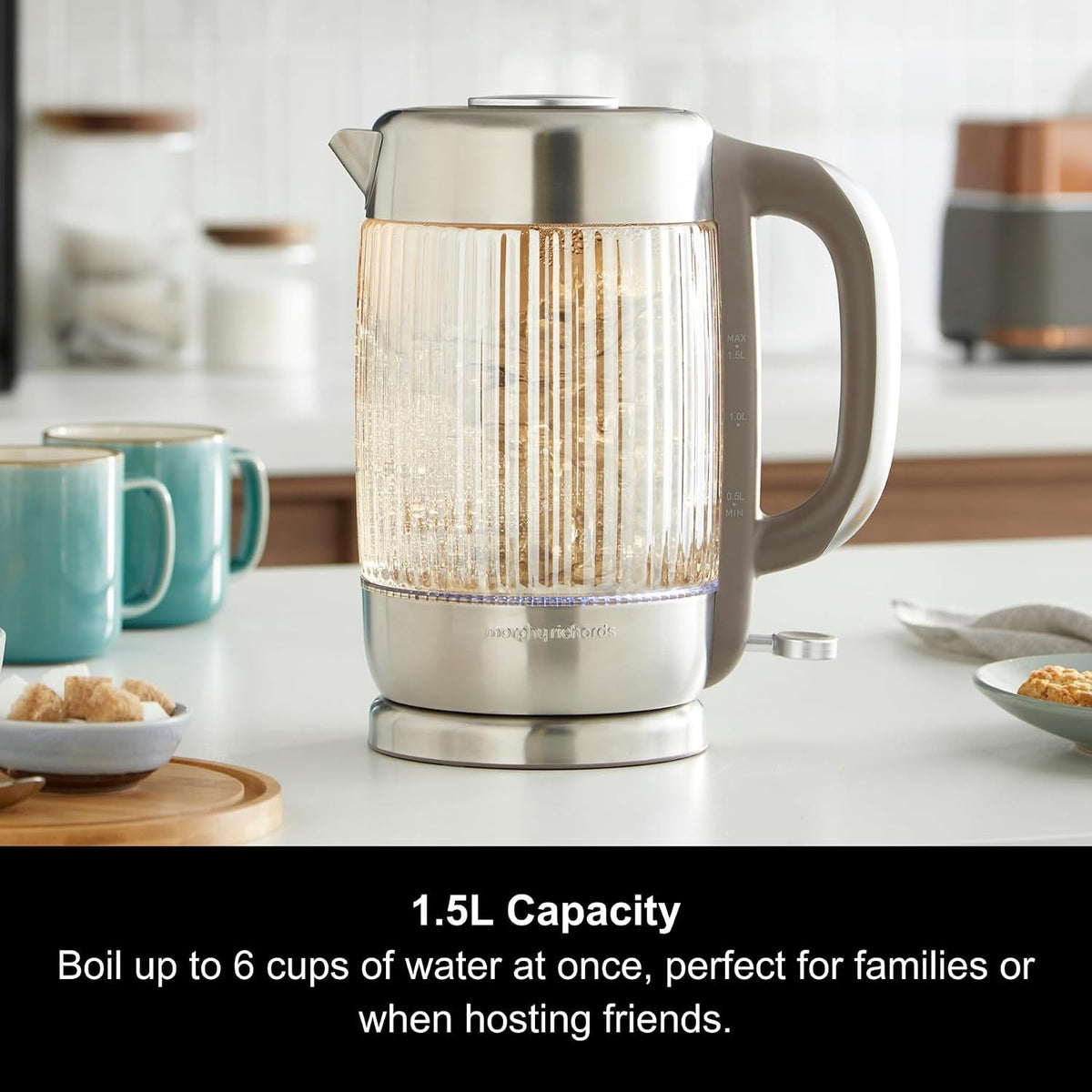 Morphy Richards Lantern Amber Glass 1.5L 3KW Ribbed Jug Kettle1