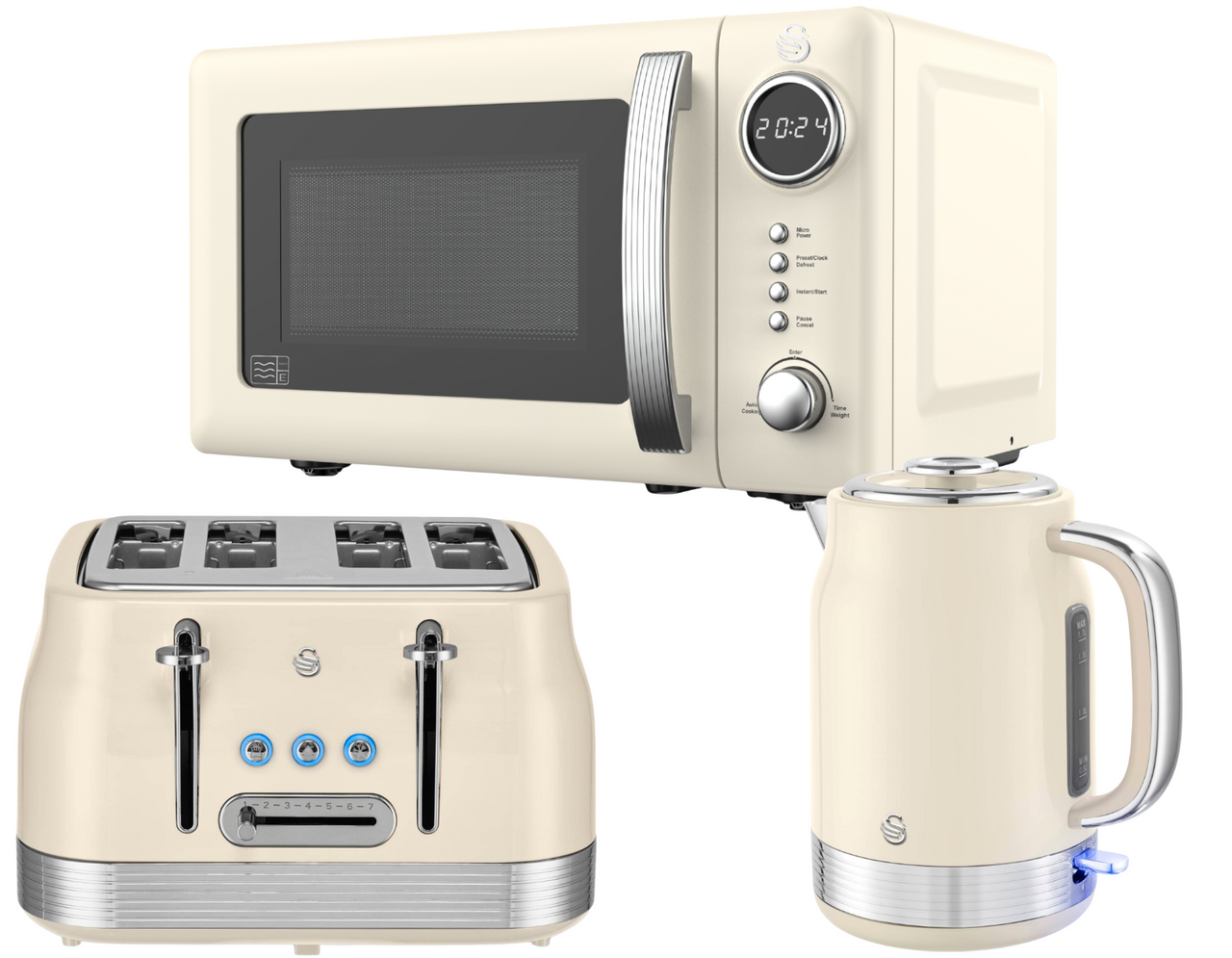 Swan Retro Revive Cream Jug Kettle 4 Slice Toaster Microwave Kitchen Bundle Set0