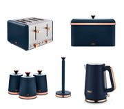 Tower Cavaletto Kettle, 4 Slice Toaster, 3 Canisters, Bread Bin &Towel Pole Blue0