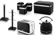 Swan Retro Black Dome Kettle Toaster Bread Bin Canisters Mug Tree & Towel Pole