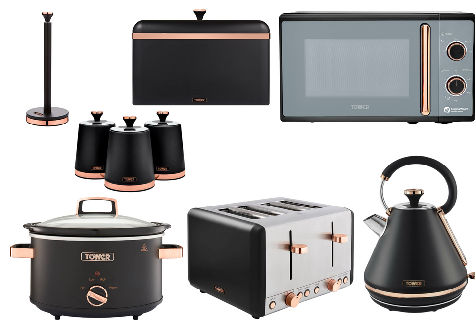 Tower Cavaletto Black Kettle Toaster Microwave Slow Cooker & Storage