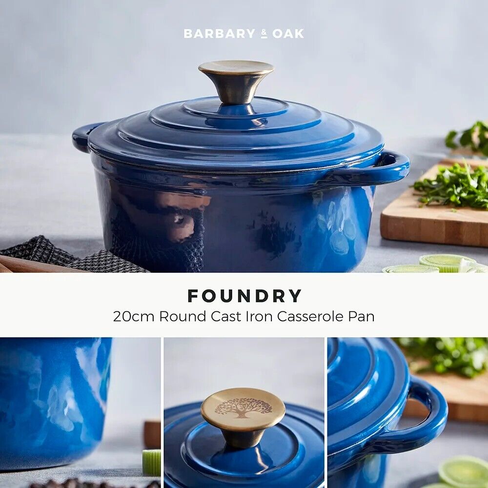 Barbary & Oak Foundry 20cm Round Casserole Pan Cast Iron in Blue BO800250BLU