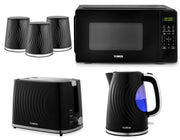 Tower Sonar Black Kettle Toaster Microwave & Canisters Kitchen Bundle Set of 60