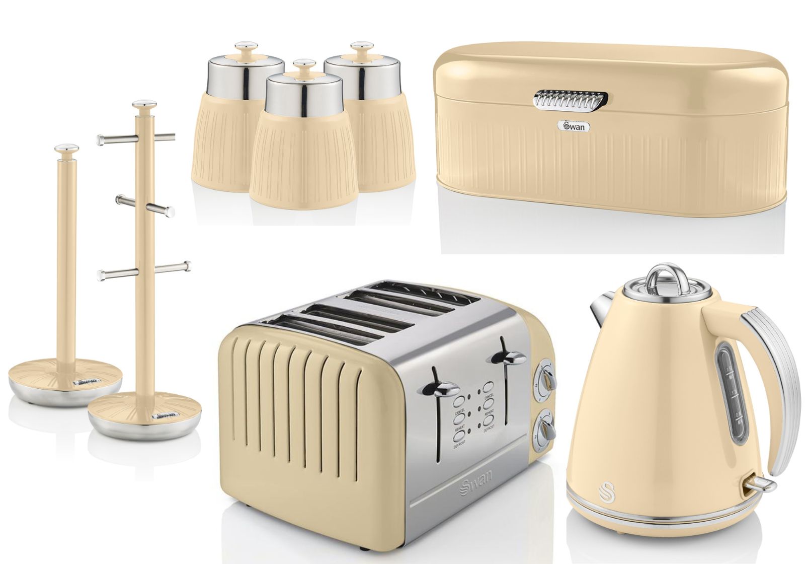 Swan Retro Cream Jug Kettle Toaster Bread Bin Canisters Mug Tree Towel Pole