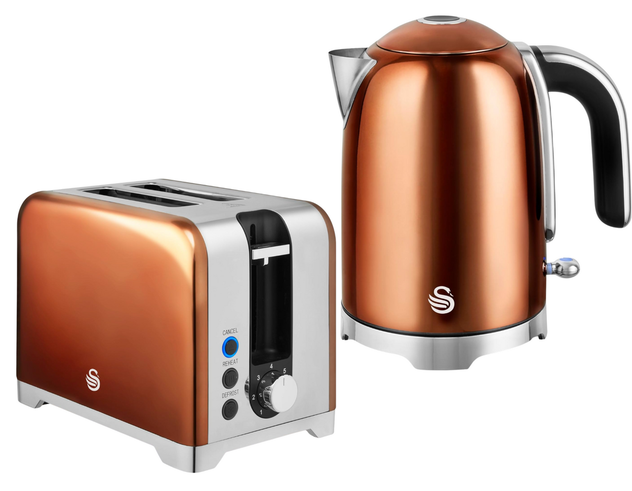 Swan Solace Copper Kettle & 2 Slice Toaster High Gloss Finish & Chrome Trim0