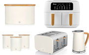 Swan Nordic White 1.7L Jug Kettle, 4 Slice Toaster,  Dual Basket Air Fryer, Bread Bin & Canisters Matching Set