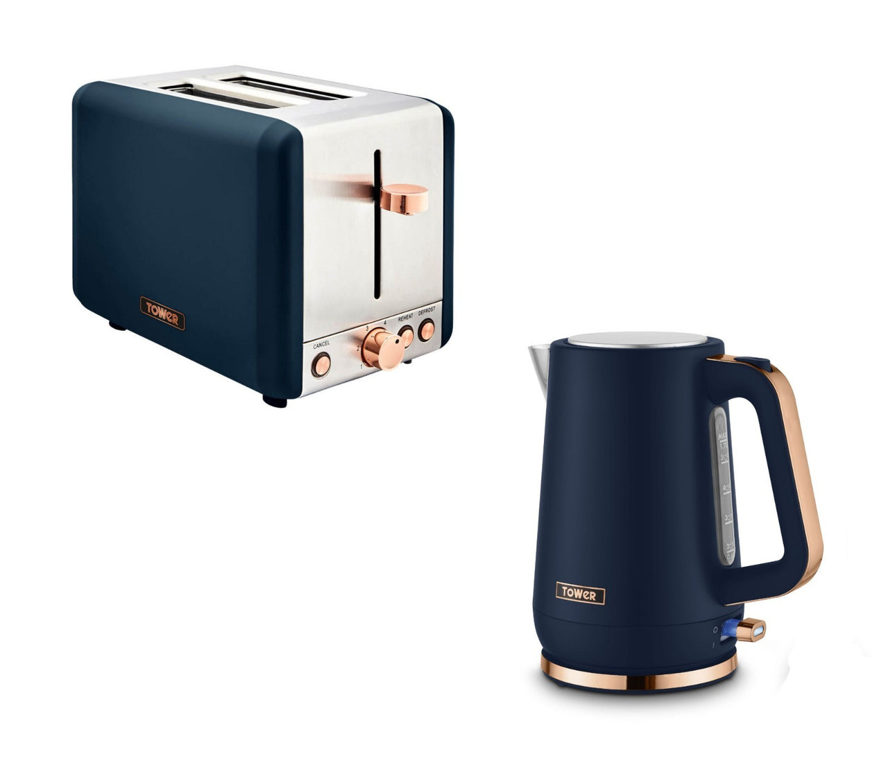 Tower Cavaletto Kettle & 2 Slice Toaster Set Midnight Blue Rose Gold0