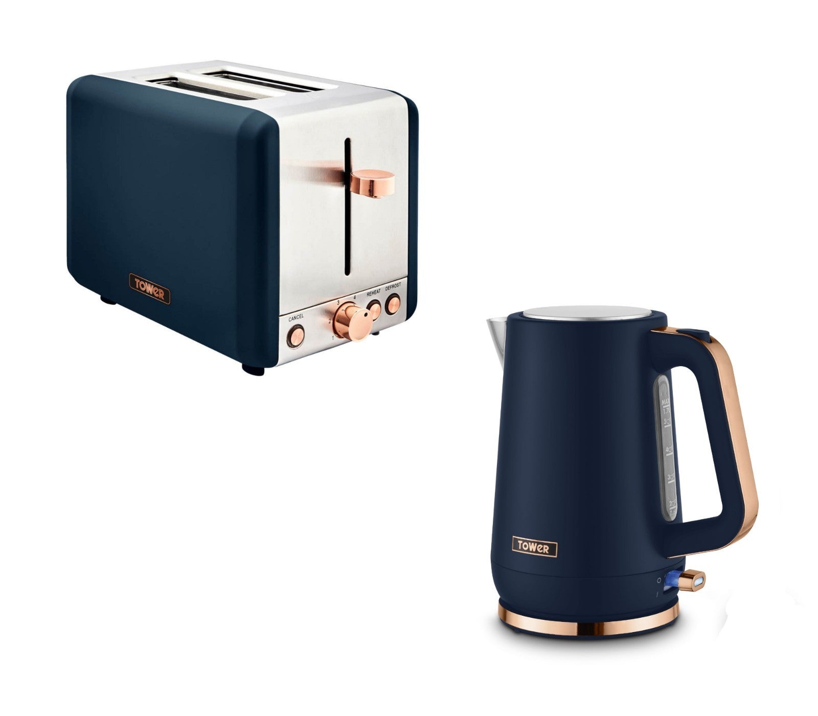 Tower Cavaletto Kettle & 2 Slice Toaster Set Midnight Blue Rose Gold0