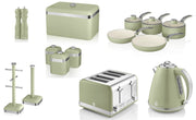 SWAN Retro Green Kitchen Set of 15. Kettle Toaster Pan Set & Kitchen Storage Set