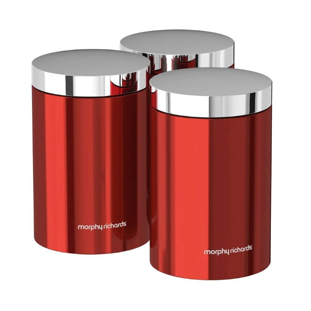 Morphy Richards Accents Red Tea Coffee Sugar Canisters Set of 3 Stainless Steel 974069