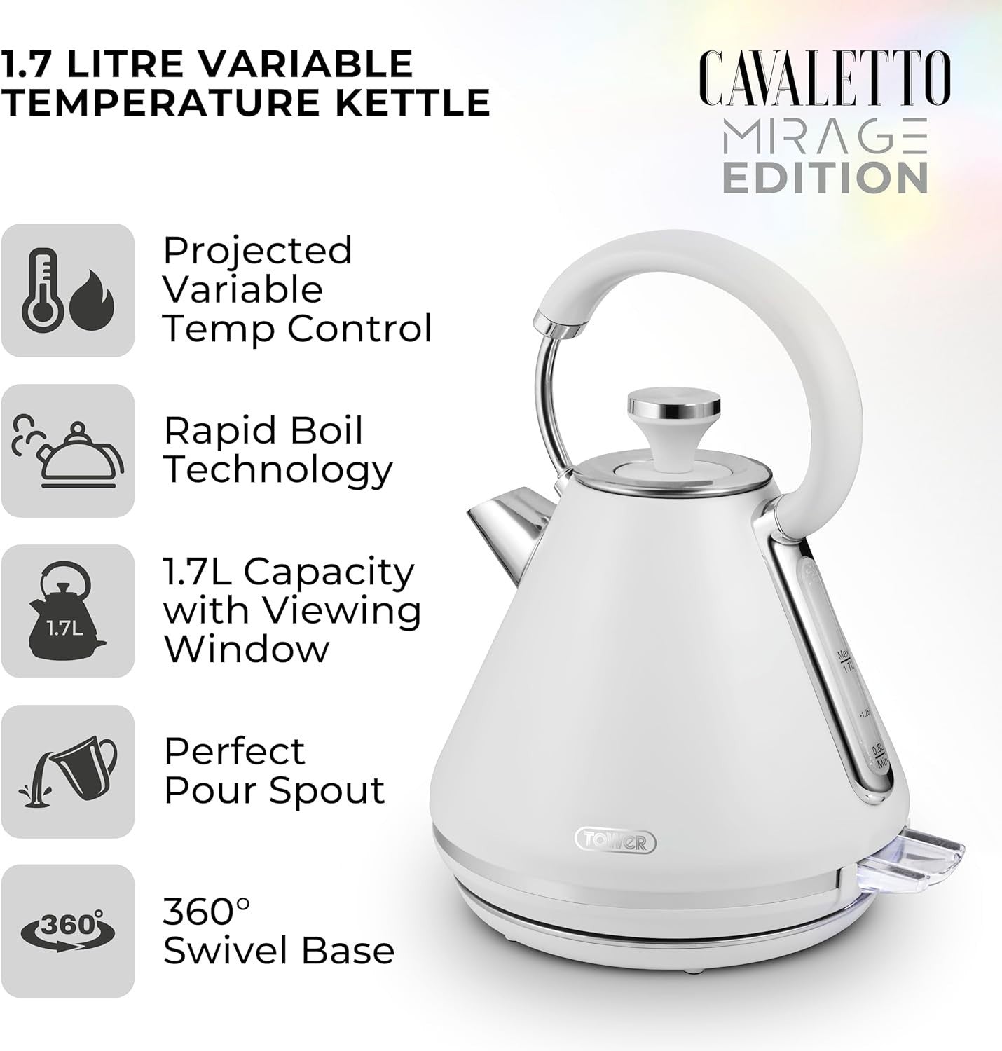 Tower Mirage White Digital Kettle Variable Temperature Control 1.7L T10087WHT2