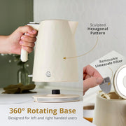 Swan Hexton Cream Rapid Boil Kettle 1.7L 3KW Hexagonal Texture Chrome Accents5