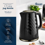 Swan Windsor Black Gunmetal & Brass 1.7L 3kW Rapid Boil Kettle SK14611GBLK4
