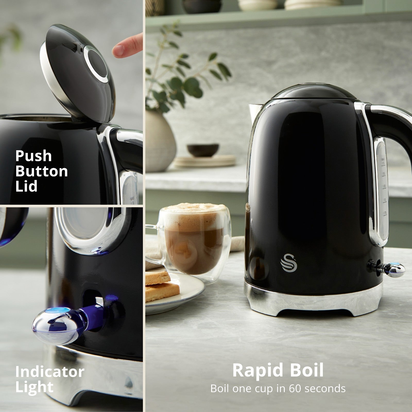 Swan Solace Black Kettle Toaster Microwave & Matching Kitchen Storage Set5