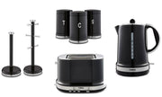 Tower Belle Kettle, 2 Slice Toaster, Canisters, Mug Tree & Towel Pole Set in Noir Black