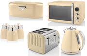 Swan Retro Cream Jug Kettle, 4 Slice Toaster, Microwave, Bread Bin & Canisters