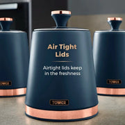 Tower Cavaletto Kettle, 2 Slice Toaster and 3 Canisters Midnight Blue Rose Gold5