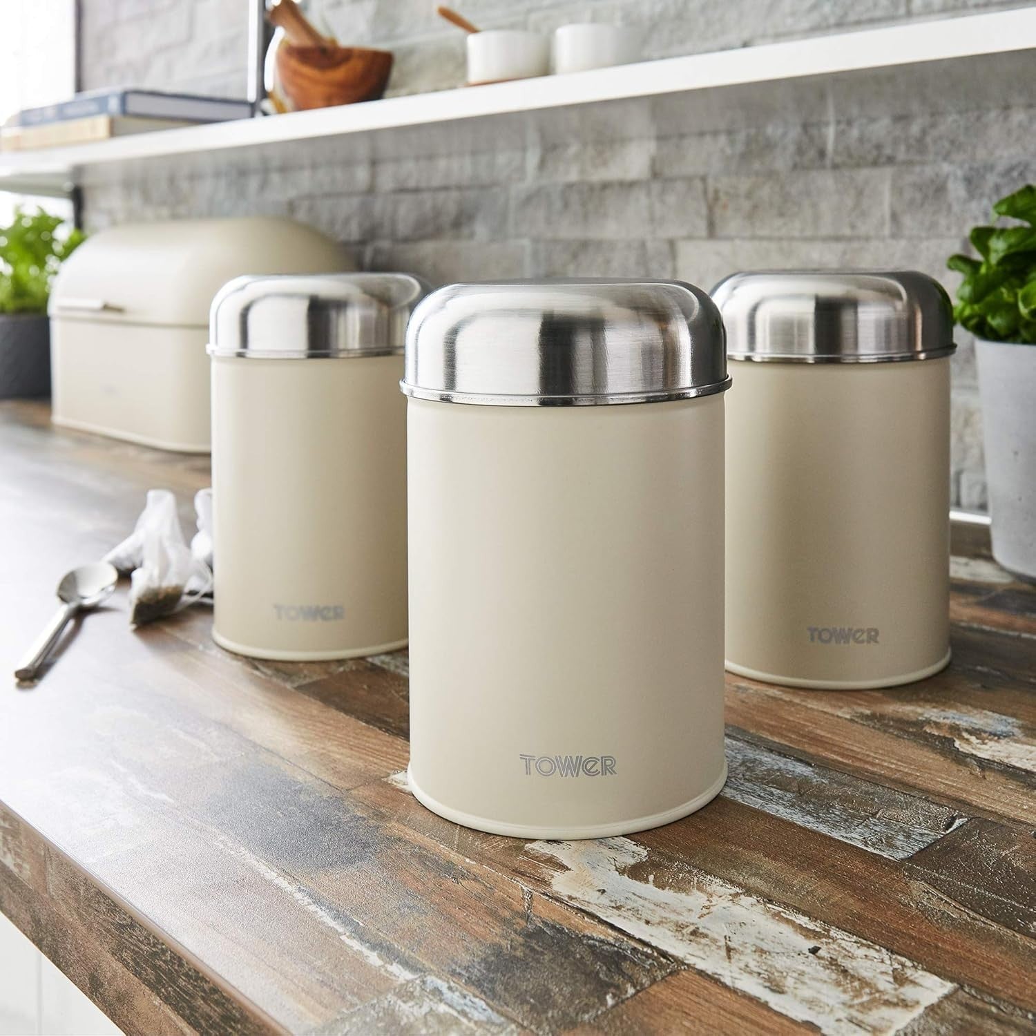 Tower  Infinity Tea Coffee Sugar Canisters in Pebble Kitchen Storage T826101PEB2