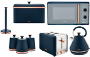 Tower Cavaletto Blue Kettle Toaster Microwave Breadbin Canisters Towel Pole Set0