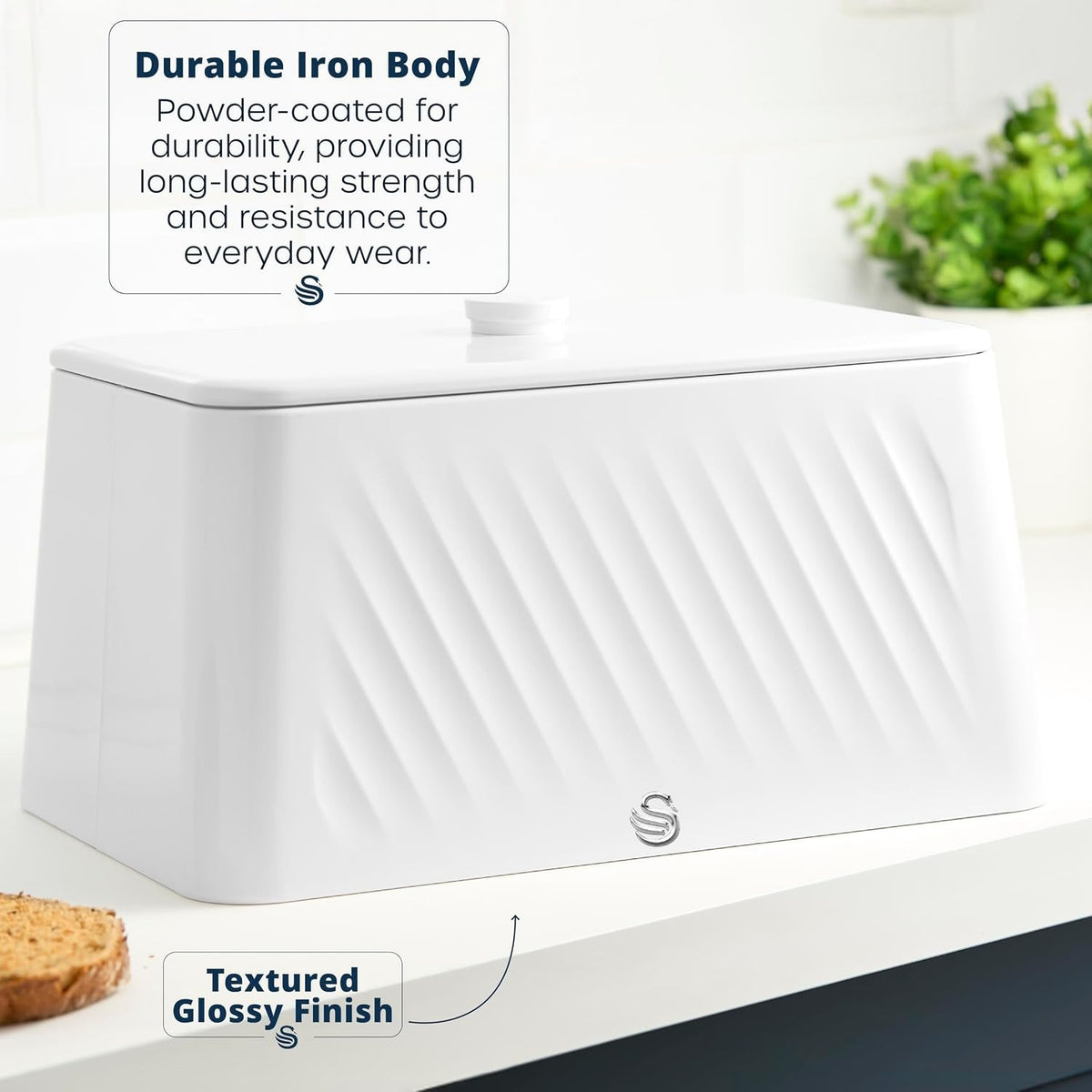Swan Windsor White 16L Bread Bin with Removable Lid SWKA18539WHT2