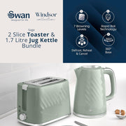 Swan Windsor Kettle and 2 Slice Toaster Breakfast Bundle Set in Sage Green3