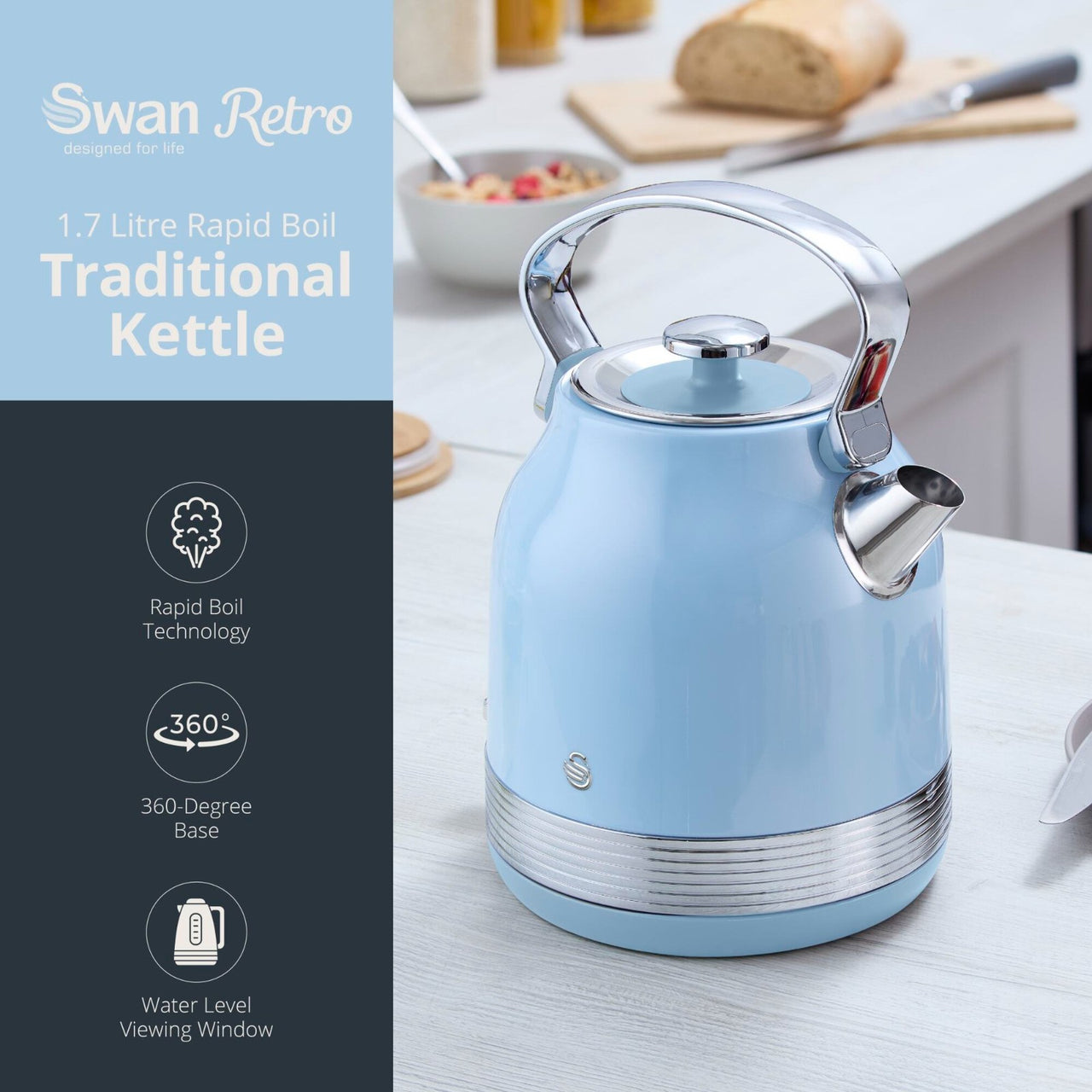 Swan Retro Revive Blue StoveTop Kettle 2 Slice Toaster & 4.5L Digital Air Fryer1