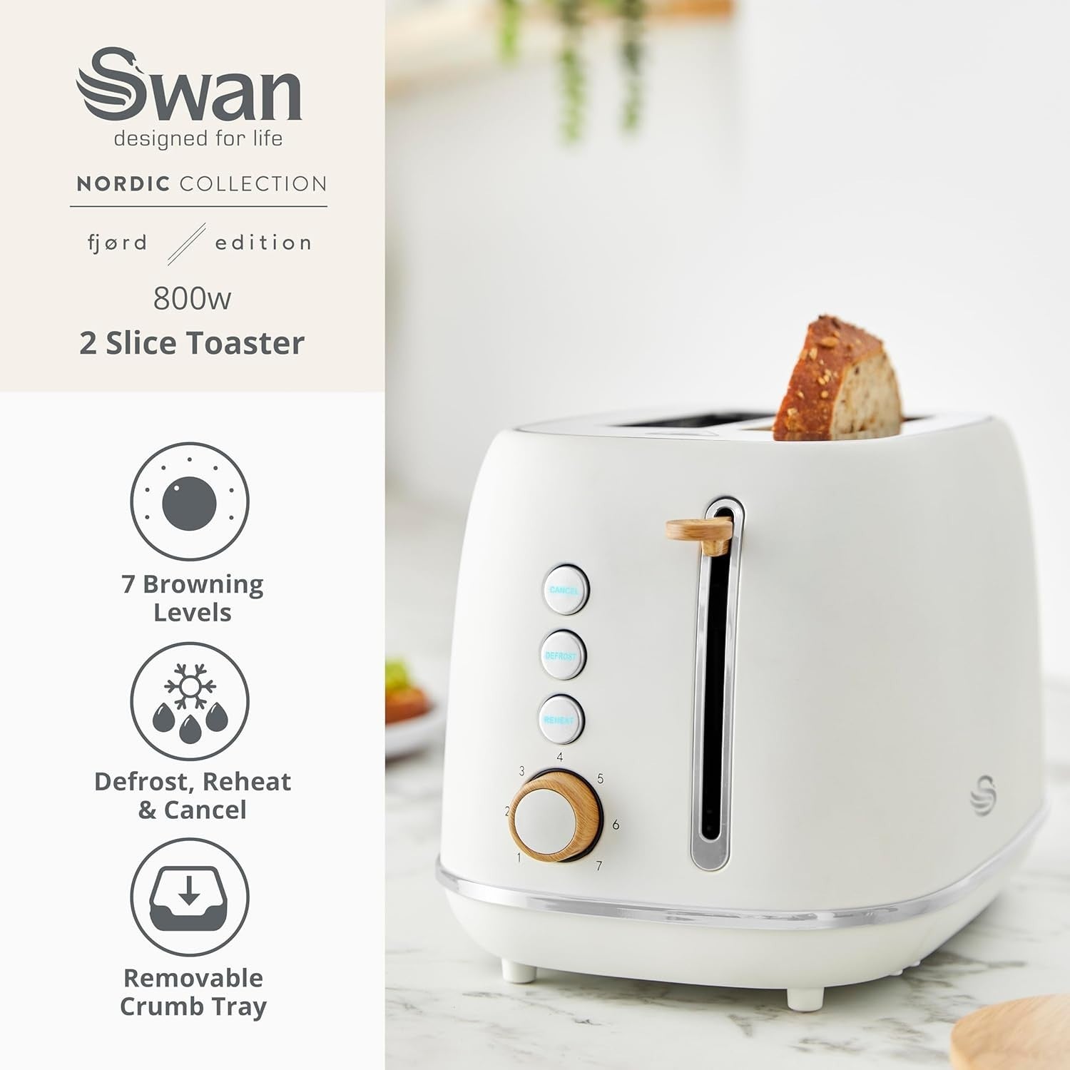 Swan Fjord White Jug Kettle Toaster plus Nordic Microwave Canisters Kitchen Set2