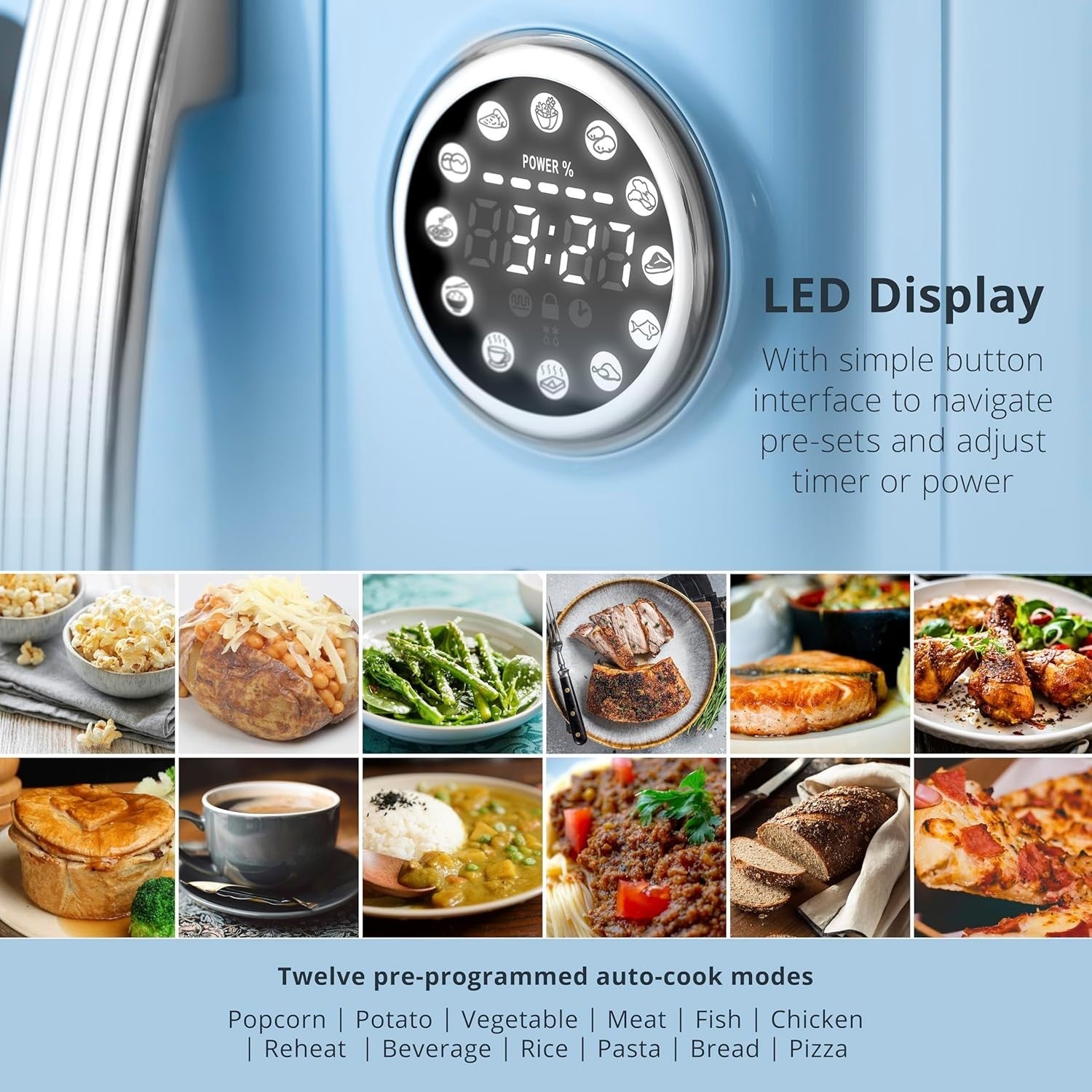 SWAN Retro Revive Blue Kettle Toaster Microwave Air Fryer Slow Cooker Set13