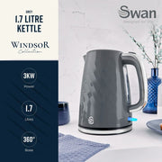 Swan Windsor Grey Kettle Toaster Microwave Canisters Kitchen Bundle Set4