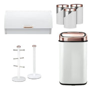 Tower Sensor Bin Breadbin Canisters Mug Tree Towel Pole Set White & Rose Gold