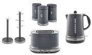 Tower Belle Kettle Toaster Canisters Mug Tree & Towel Pole Set in Graphite Grey